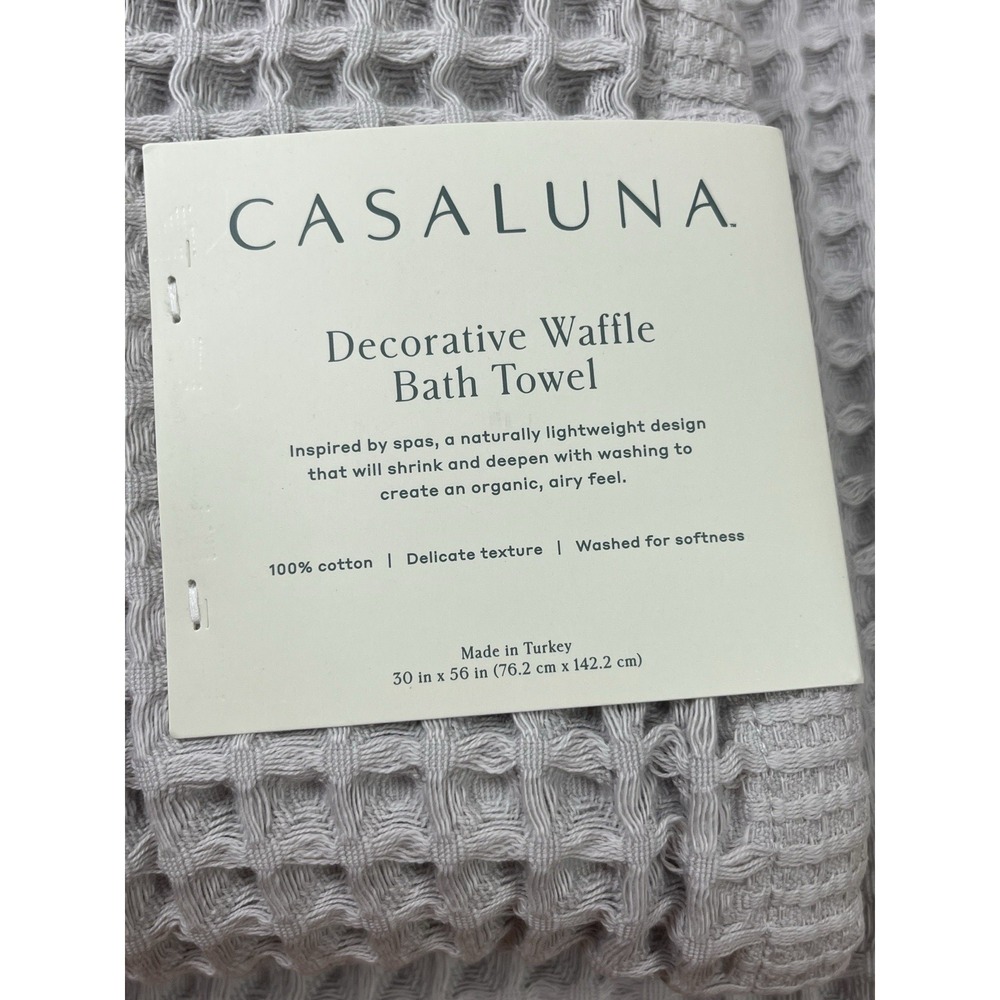 Set of 4 Casaluna Waffle Bath Towels in Light Grey, 100% Cotton, 30" x 56" NEW - Picture 3 of 5